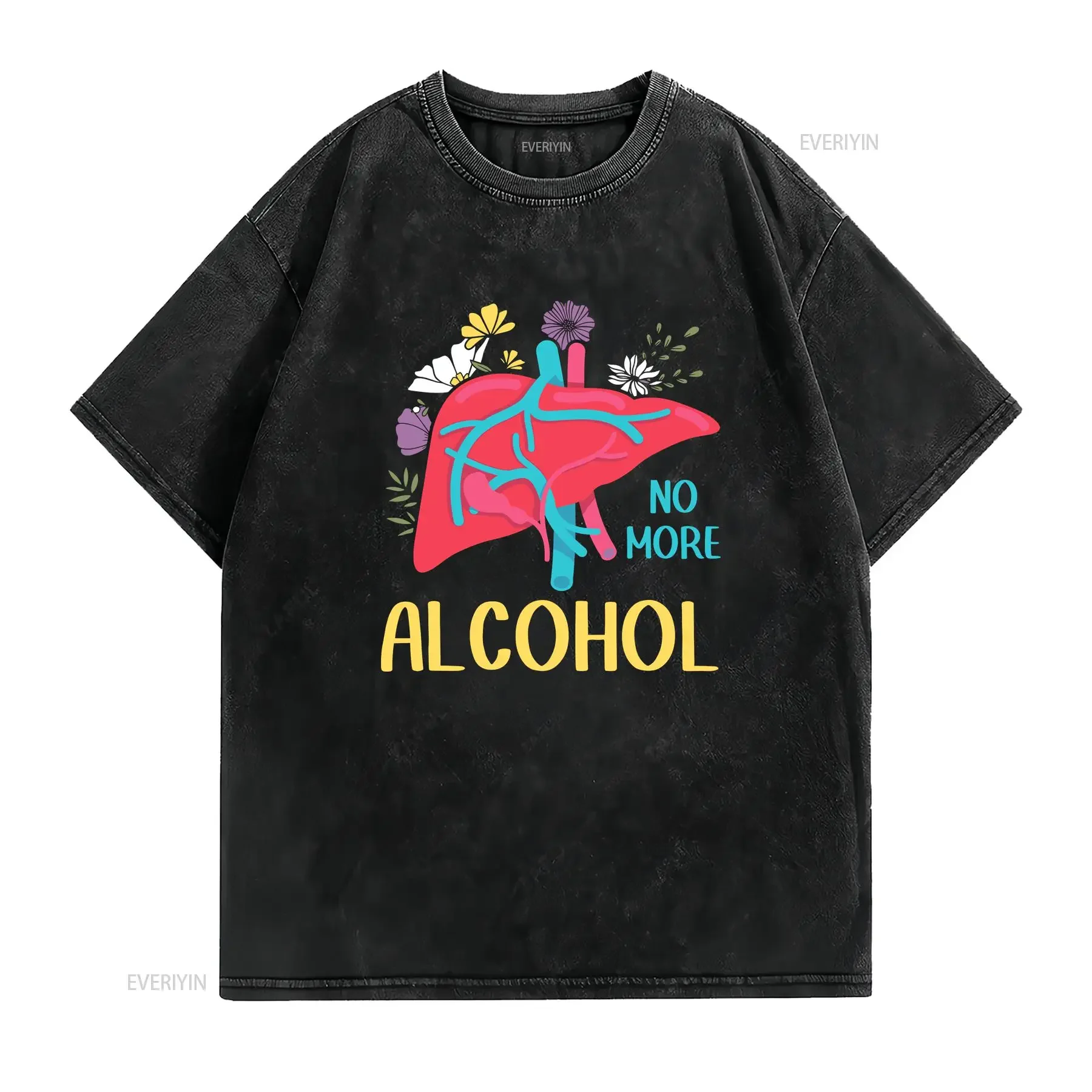 No More Alcohol Liver Disease Awareness T Shirt  vintage Washed Stylish graphic Breathable fashion Soft Casual Stretched Unisex