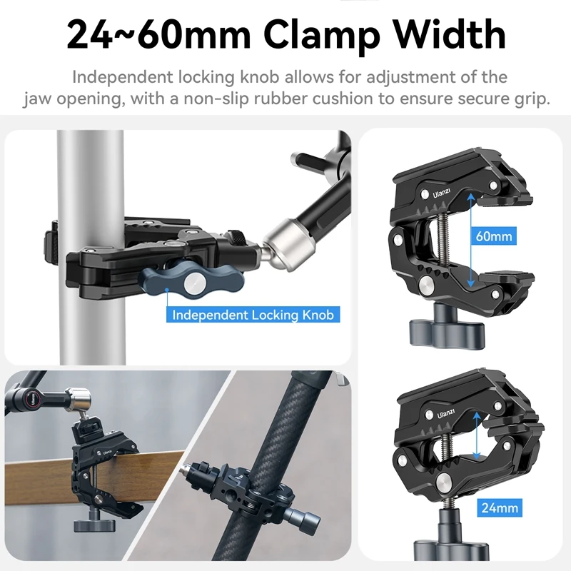 Ulanzi R011a Metal Super Crab Clamp with 1/4\'\' 3/8\'\' Hole NATO Rail for DSLR Camera Monitor Video Light Mic Magic Arm