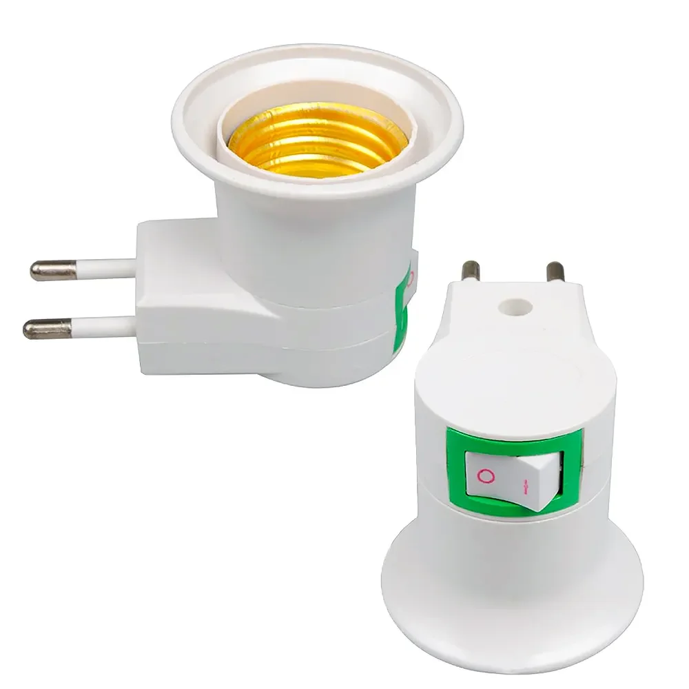 E27 EU Plug Adapter With Power On-Off Control Switch E27 Socket Lamp Base Lamp Socket 1Pack