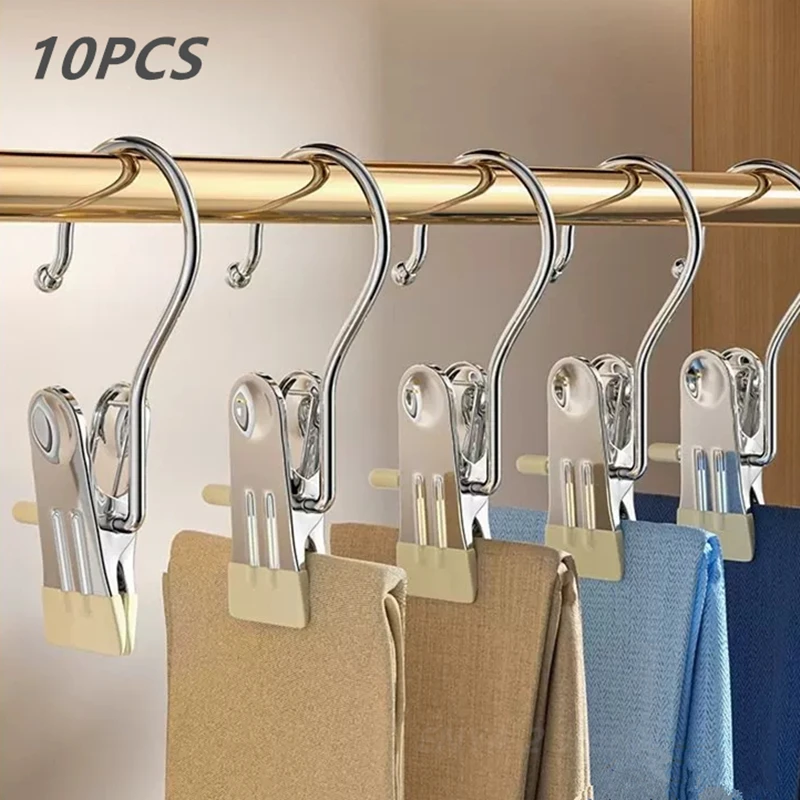 Closet Clothes Organizer Clothes Pegs With Hook Dress Pants Hanger Laundry Tongs Stainless Steel Hat Clothes Hooks Clothespins