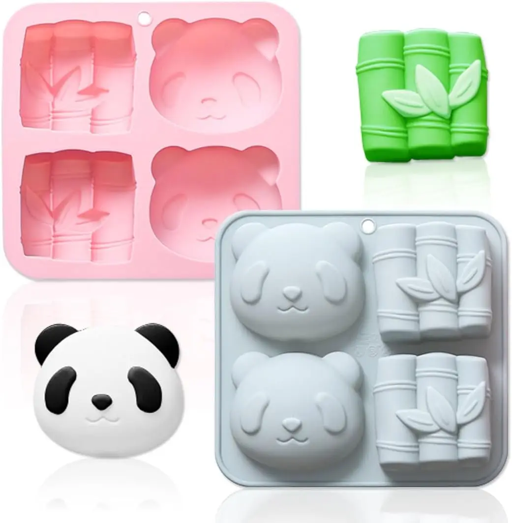 

2 Pack Panda & Bamboo Silicone Molds 4 Cavity 3D Panda Bear Bamboo Mould Tray DIY Baking Sugarcraft Cake Decorating Tools