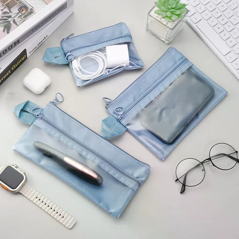 Simple Transparent Storage Bag Portable Travel Waterproof Double-layer Toiletry Zipper Pouch Data Cable Jewelry Card Makeup