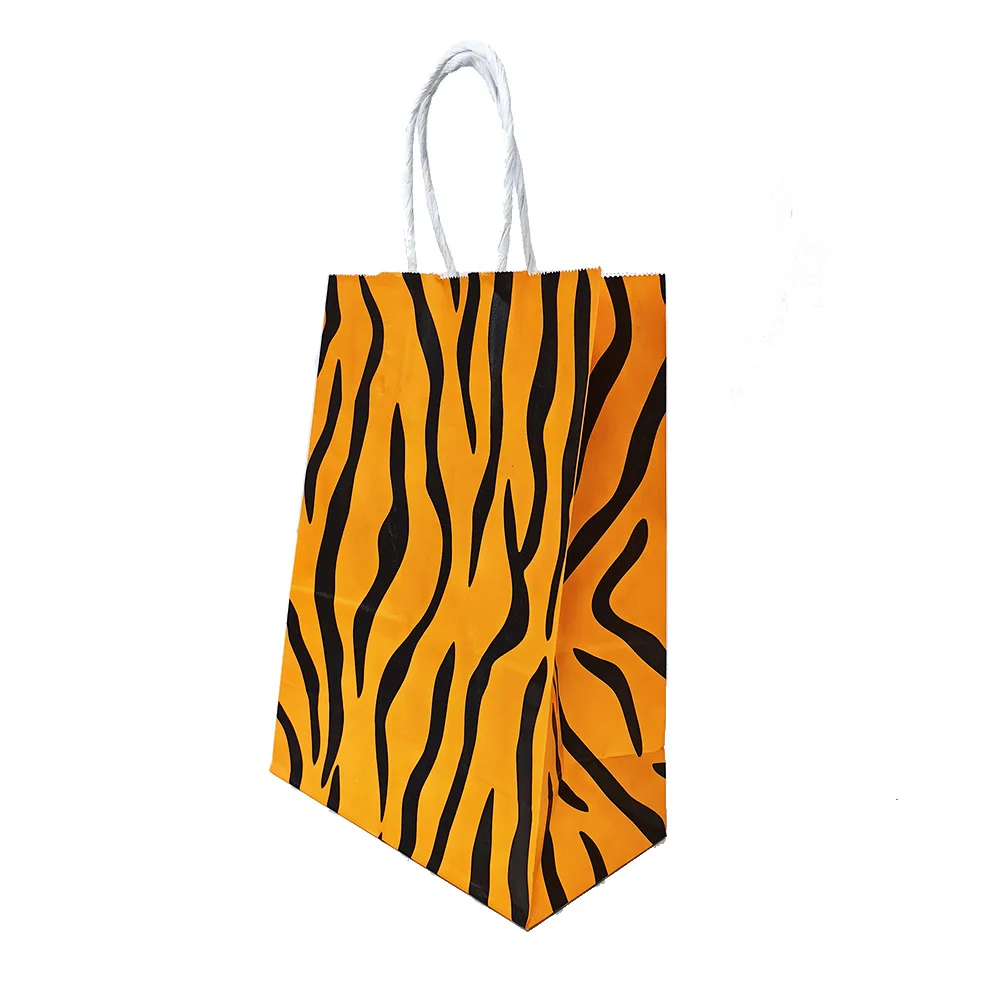 10pcs Safari Animal Paper Gift Bags with Handles Leopard Zebra Giraffe Print Birthday Wedding Candy Treat Bags Party Supplies