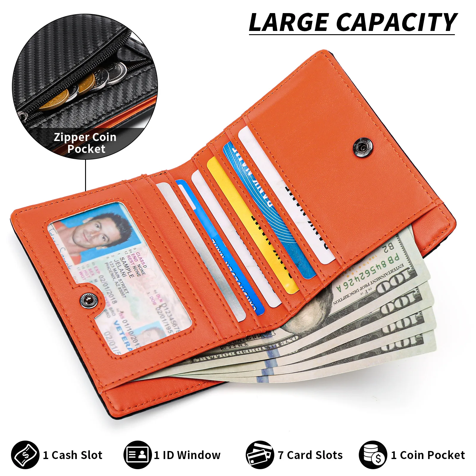 Geestock Carbon Fiber Men's Short Wallet Rfid Simple Folding PU Leather Coin Purse Anti-Theft Brush Wallet Card Holder Clip  ﻿