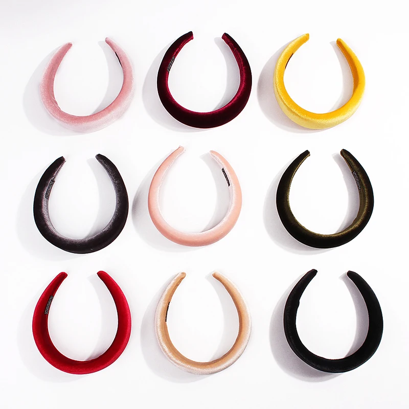 New Padded Headbands For Women Wide Velvet Bezel Hair Band Hair Hoop Girls Sponge Thick Solid Color Hair Accessories