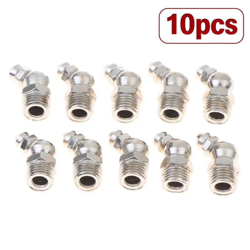 10Pcs 45 Degree Hydraulic Grease Nipple Fittings Iron Zinc Anti-wear for Power Generator Heavy Equipment Maintenance