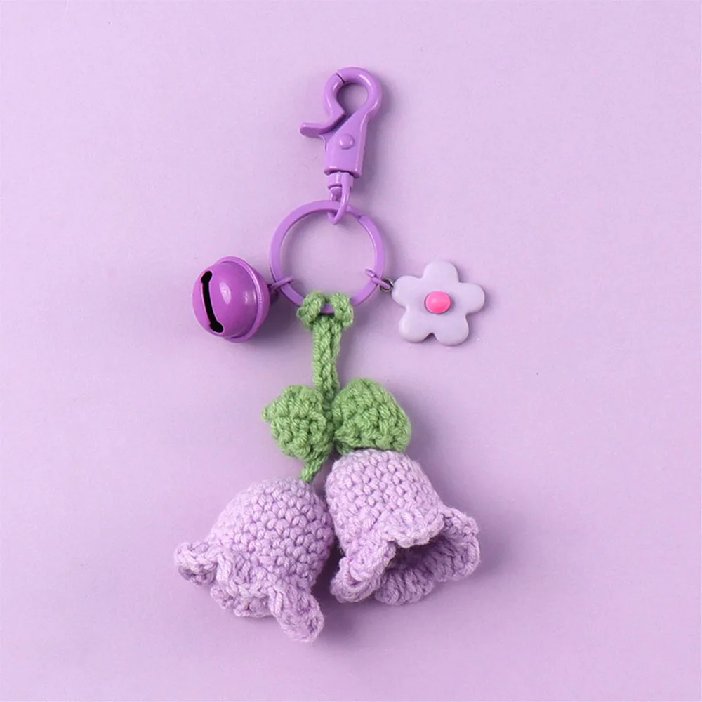 Handmade Knitted Wind Chimes Flower Keychain Keyring Girl Crocheted Bag Pendant Keychain Car Key Keychain Handbag Charms Gift