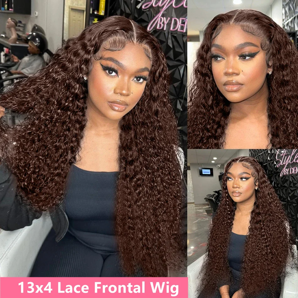 곱슬 초콜릿 갈색 인모 가발 13x4 13x6 HD 레이스 딥 웨이브 프론탈 가발 30인치 워터 웨이브 레이스 프론트 가발 갈색 가발