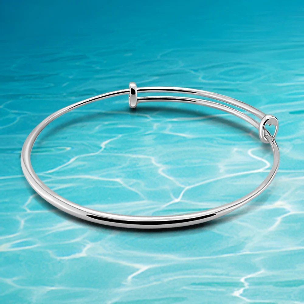 

Fashion Contracted 925 Sterling Silver Round Bracelet Bangle For Women Charm Bracelet Simple Telescopic Bracelet Lady Jewelry