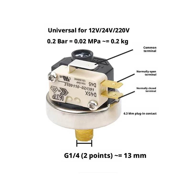 LEFOO LF25 Original Steam pressure switch G1/4 G1/8 0.5-8bar Normally open and normally closed 12V/24V/220V Universal voltage