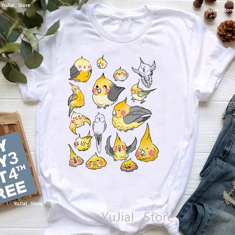 Cool Cockatiel Parrot Art Print T Shirt Girls Starry Sky Funny Tshirt Women Summer Fashion Aesthetic Clothes T-Shirt Female