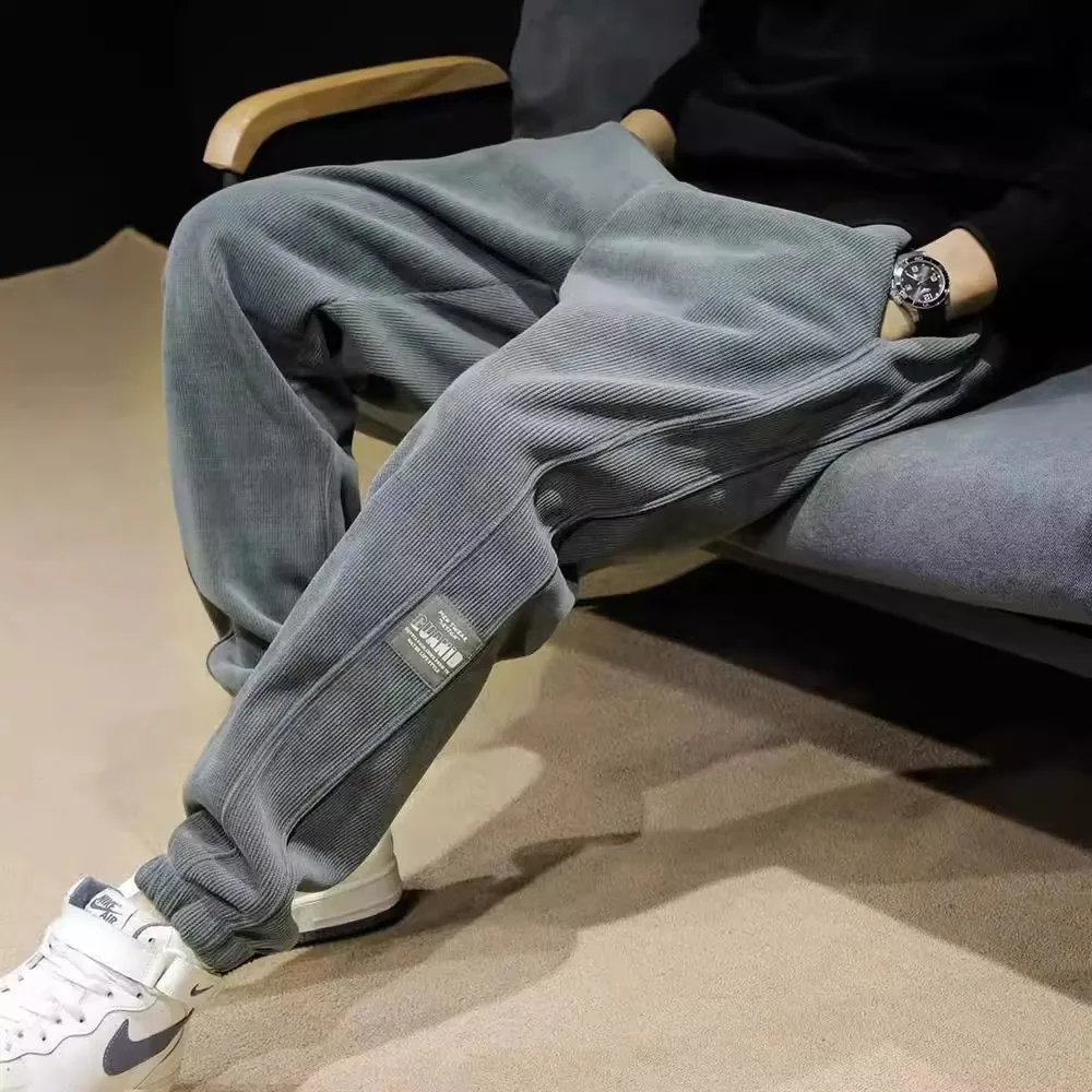 Thickened Corduroy Fleece Lined Loose Fit Sports Pants for Men Casual Comfortable Autumn Winter Workwear Trousers