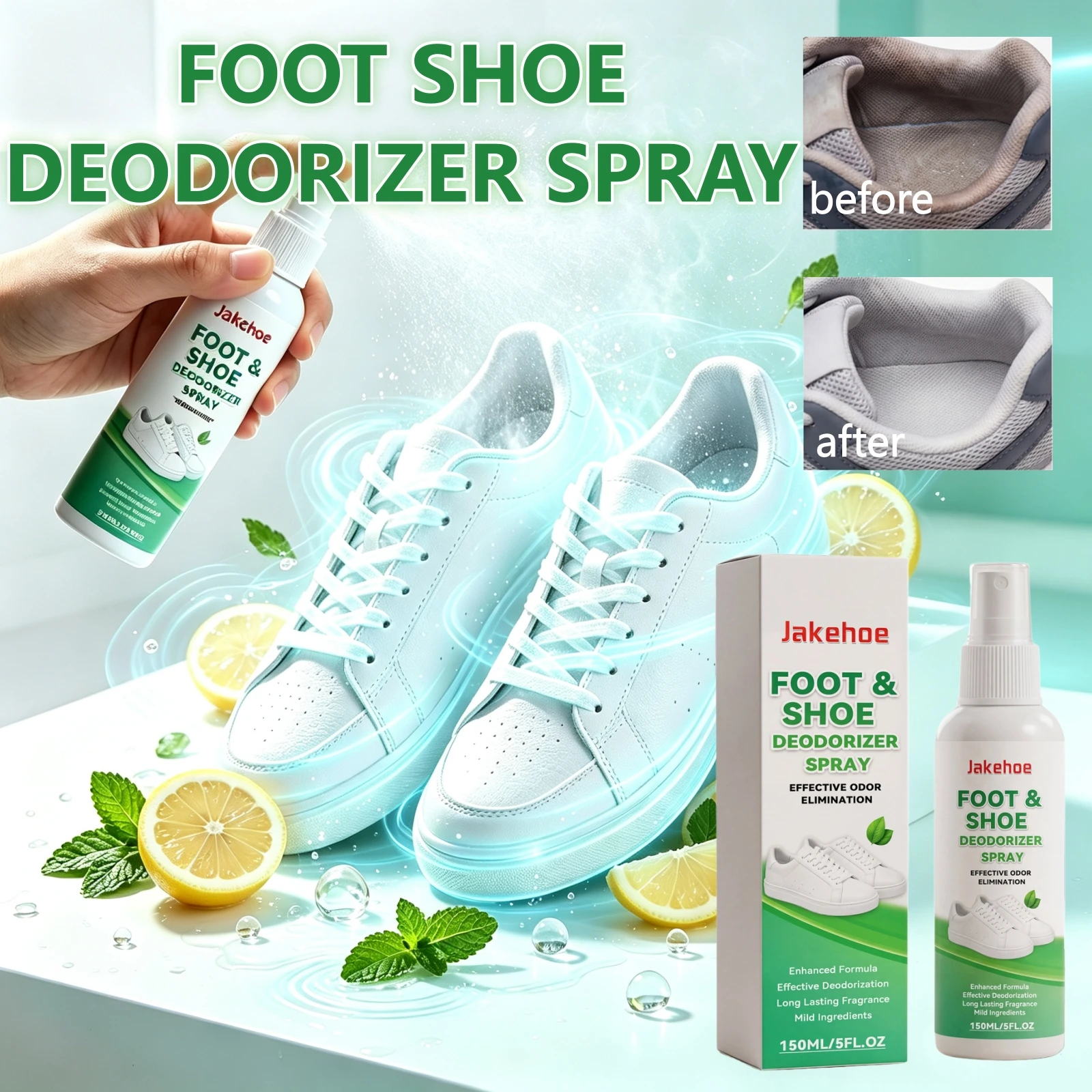 Spray Eliminador de Olor para Zapatillas 150ml Desodorante Instantáneo para Calzado, Botas y Zapatos, Frescura Duradera, Elimina el Mal Olor de los Pies