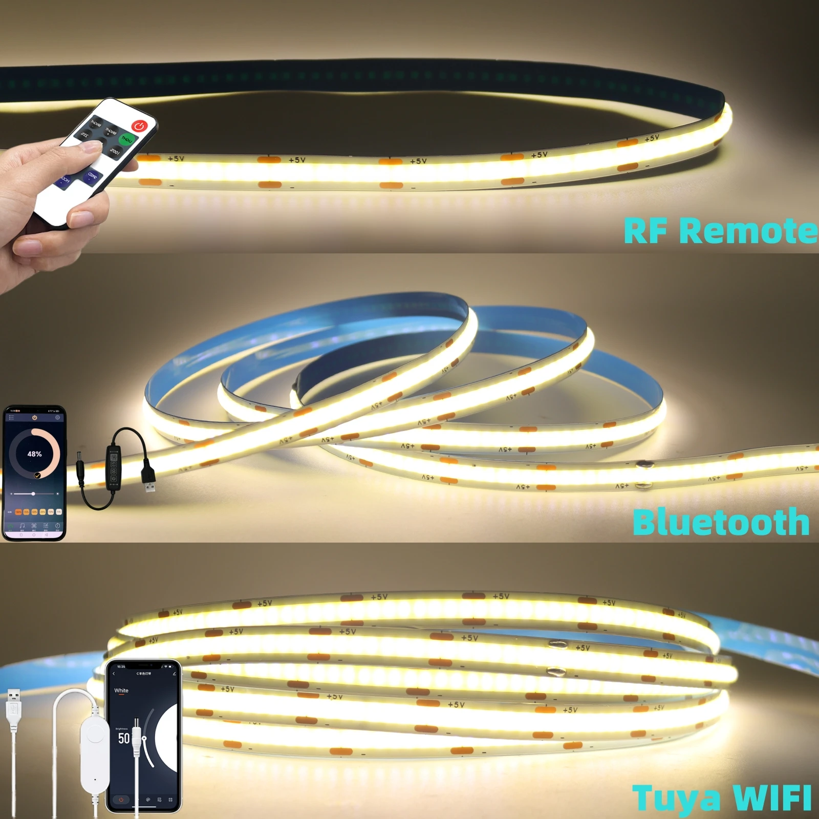 TUYA WIFI COB LED Strip USB DC5V 320leds/M Bluetooth APP Remote Control High Density Linear Lighting for TV Room Kitchen Decor