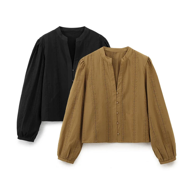 

2025 Hot Selling Autumn New Women's Fashion Simple Versatile Casual Embroidered Long Sleeve Shirt 41244