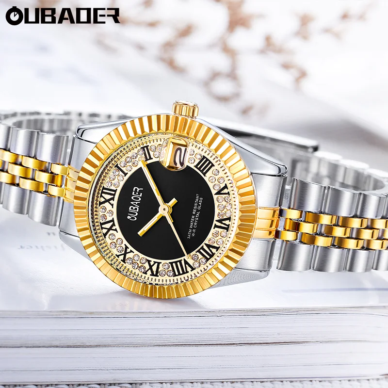 OUBAOER Slim Female Wristwatch Charming Heart‑beat series styling polished stainless‑steel strap Waterproof Dating Watch