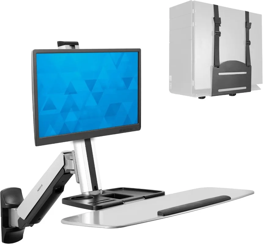 

Sit Stand Wall Mount Workstation | Adjustable Height Stand Up Computer Station with Articulating Monitor Mount, Keyboa