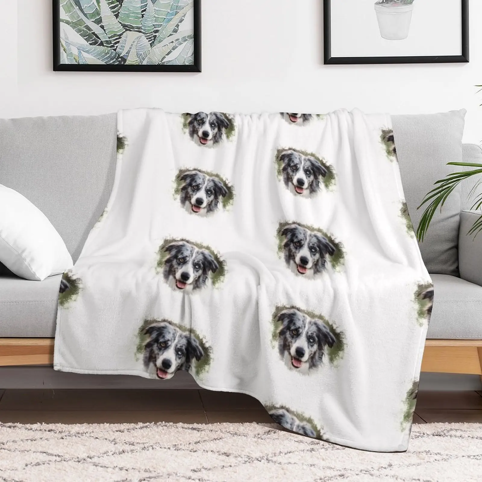 Blue Merle Border Collie! Throw Blanket Soft Beds Beautifuls Hairy Stuffeds Blankets