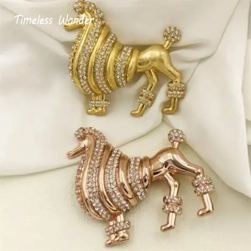 Timeless Wonder Gorgeous Zirconia Poodle Brooch Pins for Women Designer Jewelry Bride Gown Runway Luxury Brand Gift Rare 5388