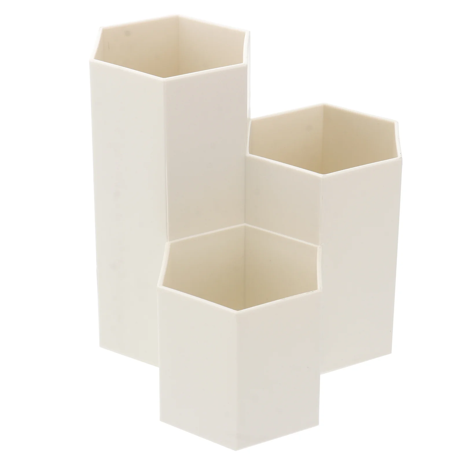 Creative Hexagonal Pen Holder Container Organizer Plastic Desktop Storage Box Student Office Supplies (Cream-coloured)