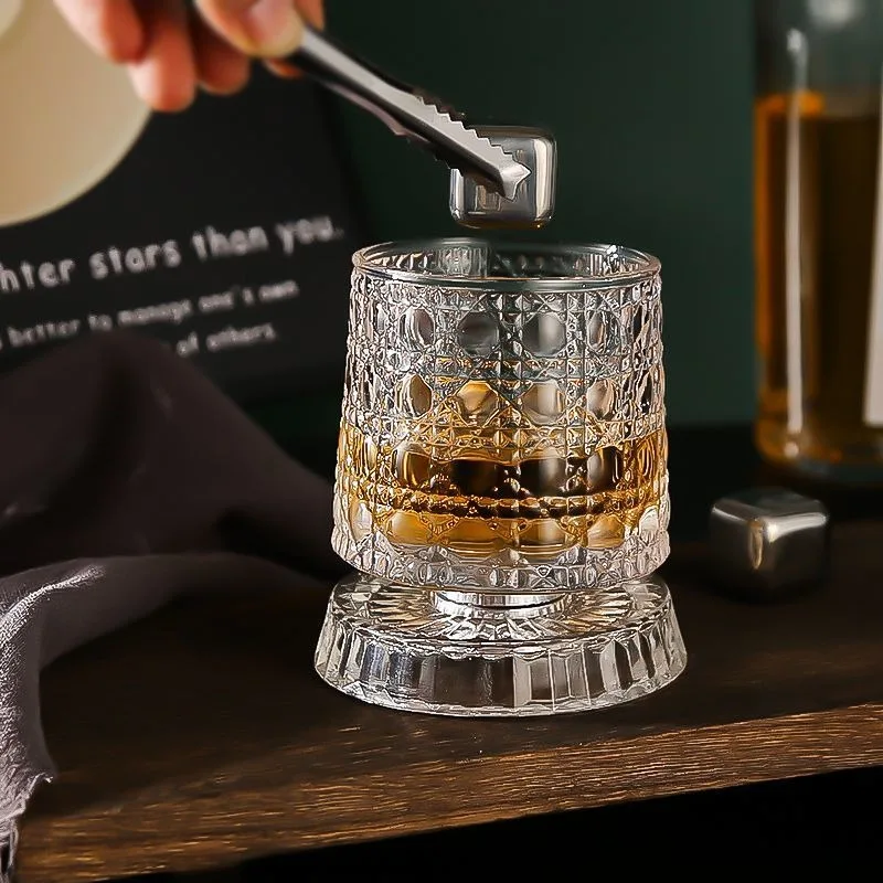 High Quality Crystal Rotating Whiskey Glass Spinning Swirling Tumbler with Stress Relief for Home Bar Party Relaxation Gift Sets