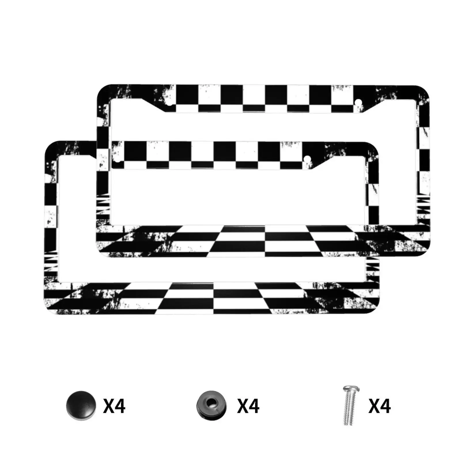 Black White Checkered Torn Checkerboard Race License Plate Frames Car Tags Aluminum Metal License Plate Covers License