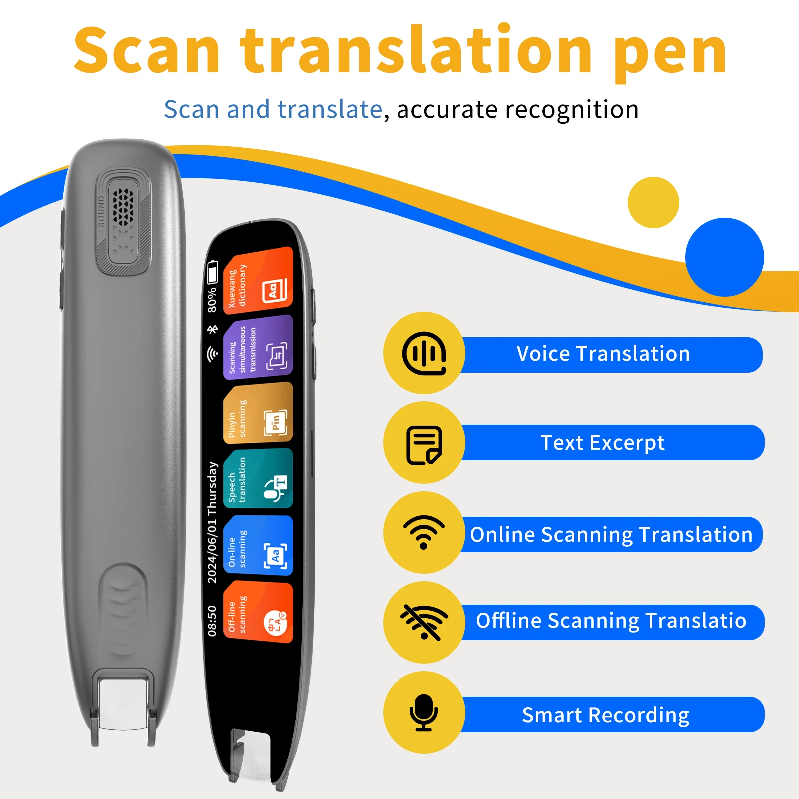 Lápiz escáner traductor - 142 idiomas, herramienta de asistencia inteligente para dislexia, lápiz lector de voz/escaneo a texto para dificultades de aprendizaje