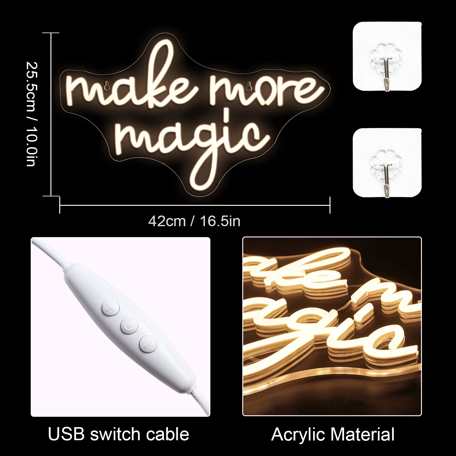 Imagem -04 - Magia Dimmable Sinais de Néon para Wall Decor Warm Led Lights Art Room Decoration Festival Party Bar Club Usb Lamp Make More