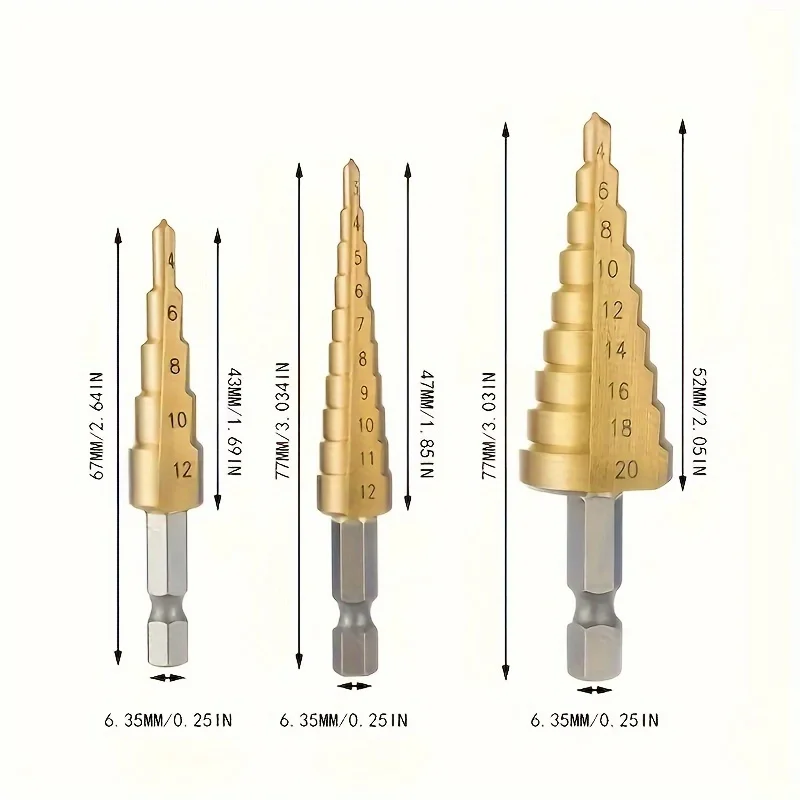مجموعة لقم الخطوات HSS المطلية بالتيتانيوم مكونة من 3 قطع ترقية قدرات الحفر الخاصة بك - مثالية للخشب والمعادن! #2