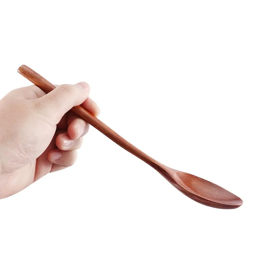 Baby Adults Eco-Friendly Long Handle Natural Eating Cutlery Kitchen Utensil Tableware Wooden Spoons