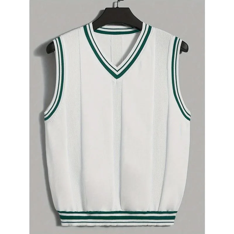 Chaleco de punto con cuello en V para hombre, cálido, estilo urbano, tela variada, corte regular, temporada primavera, venta online y en tienda.