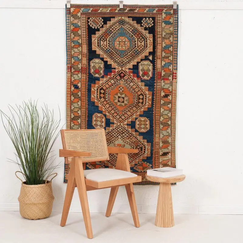 VIKAMA Vintage Turkish Tribal Tapestry Ethnic Geometric Wall Hanging Linen Art Aesthetic Living Room Decor