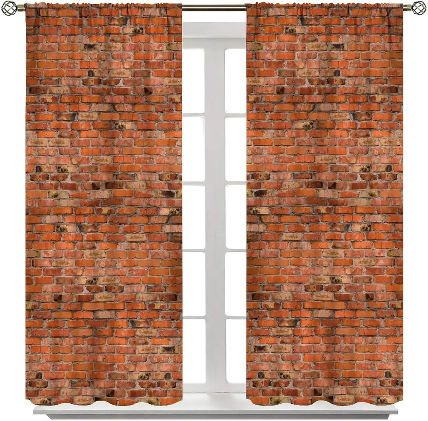 Vintage Red Brown Brick Wall Curtains, Vintage Stone Brick Rock Country Farmhouse Geometric Pattern Curtains for Living Room
