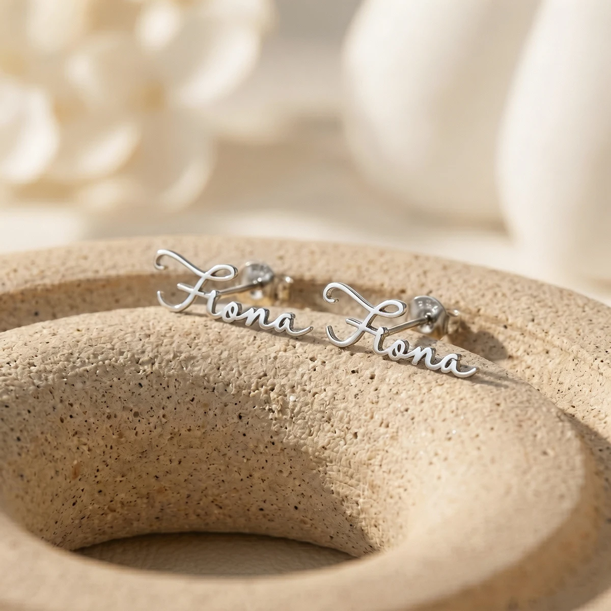 Women's Personalized Cursive Script Name Earrings, Stainless Steel