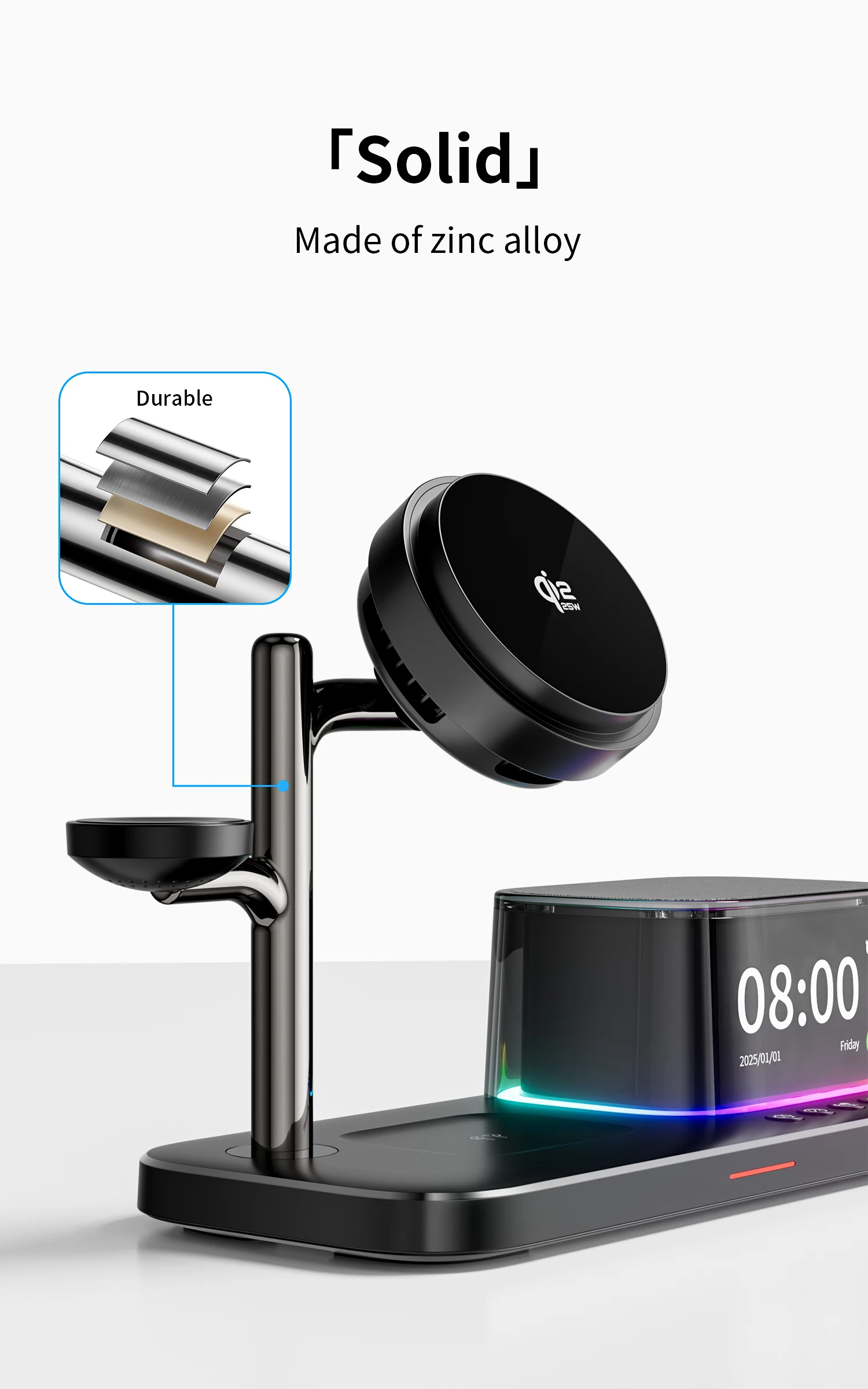 Qi2 25W ICE-Kühlung Magnetisches Kabelloses Ladegerät Bluetooth-Lautsprecher für iPhone 17 Samsung S26 Apple Galaxy Watch 2-8 Schnelles Laden – Detail 15