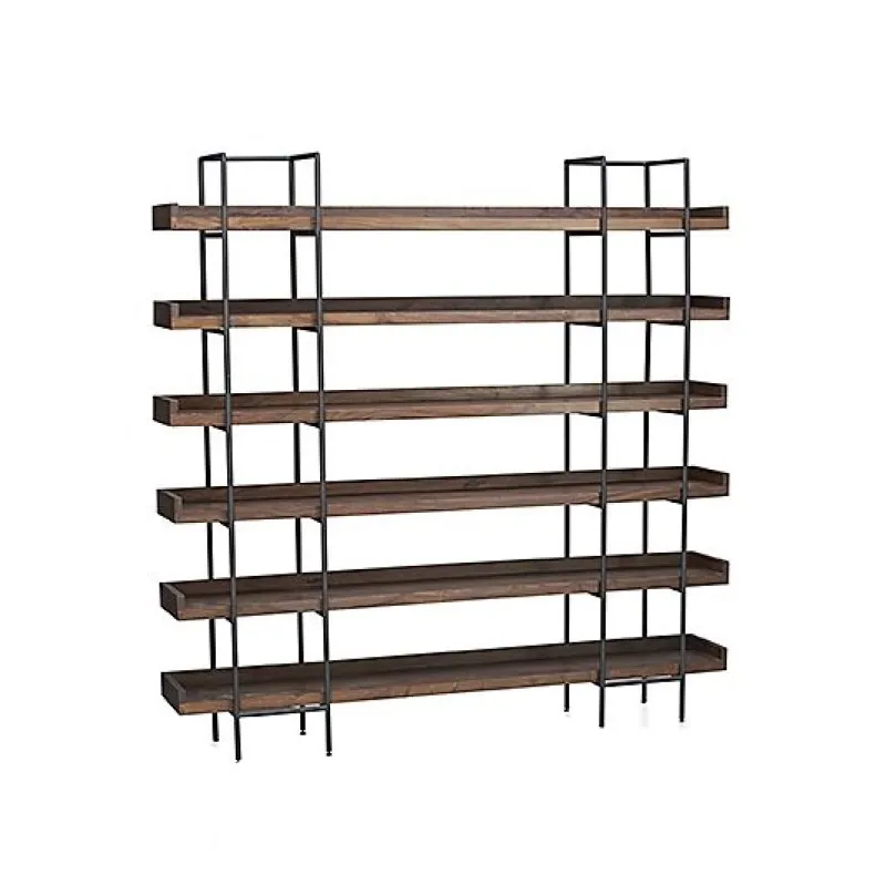 

Wrought iron solid wood bookshelf American display shelf floor to wall living room shelf retro partition multi-layer office book