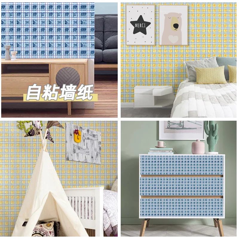 Wholesale Large Roll Japanese Style Cartoon Girl Room Dormitory Bedroom Removable Wallpaper Closet Grid Stickers