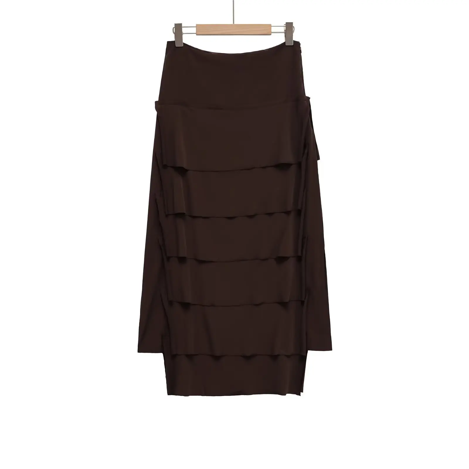 

MYST&ZA women's summer new layered ruffle edge decoration casual fashion elegant mid length skirt