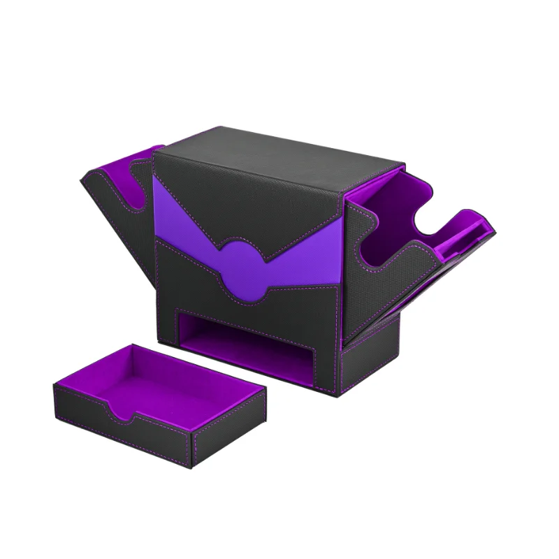 

Коробка для колоды карт для TCG с витриной, подходит для 100 карт с двумя рукавами, искусственная кожа для CCG/спортивных карт с лотком для игральных костей