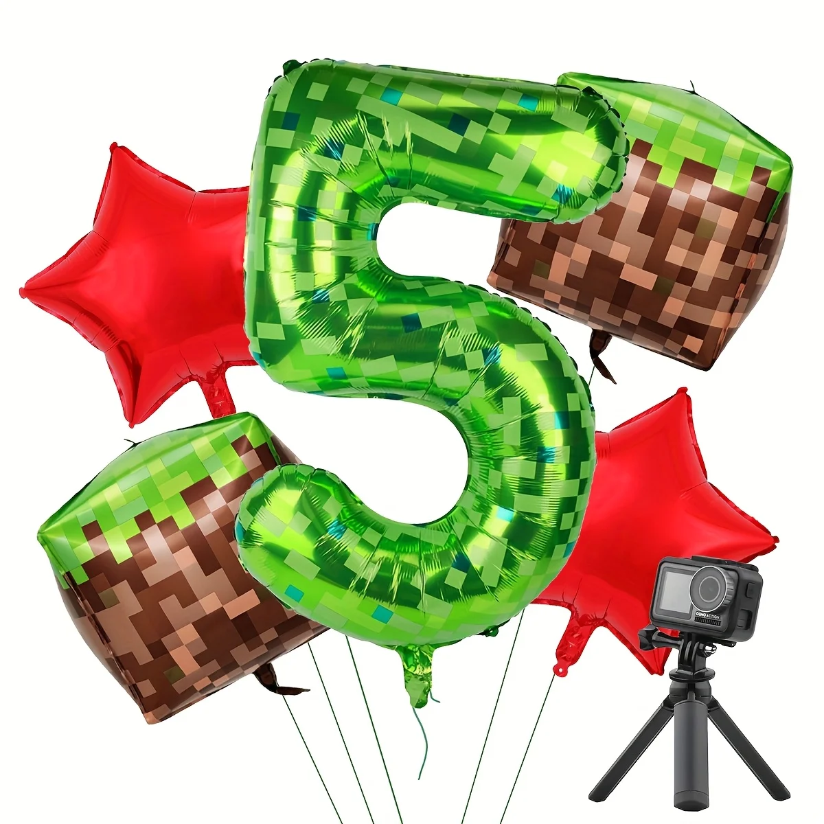 40 นิ้วสีเขียวจํานวนบอลลูนชุดขนาดใหญ่ Mylar Mining Theme สําหรับ Pixel Cubes วิดีโอเกมสีแดง FIVE-pointed Star Birthday PARTY Decors
