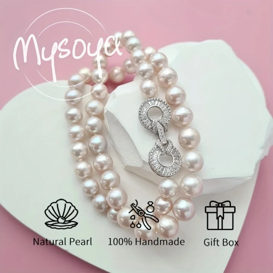 

Ожерелье из белого пресноводного жемчуга Mysoya, 9-10 мм, подарочная коробка, подарок для него/нее, подходит для дня рождения, свадьбы, Дня святого Валентина