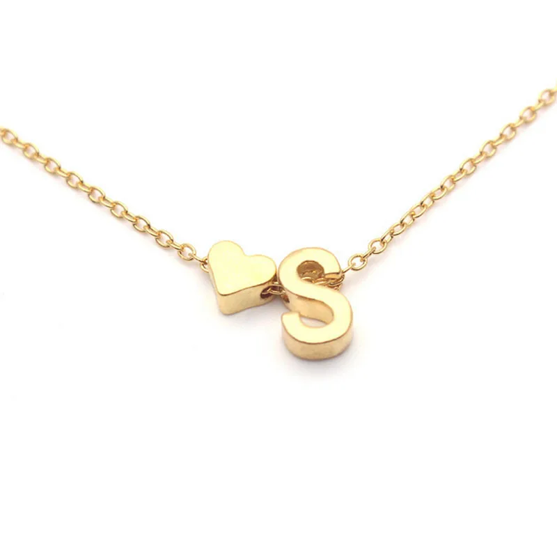 Fashion Tiny Heart Dainty Initial Necklace Gold Silver Color Cute Letter Name Choker Neck Chain For Women Pendant Jewelry Gift