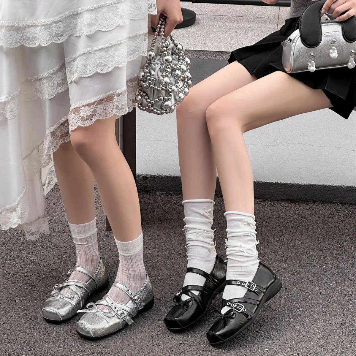 浅口ボウノットバレリーナシューズ-レディース-2025-女性用シューズ-スクエアトゥ-本革スニーカー-秋-蝶-バレエ-ドレス-モカシン