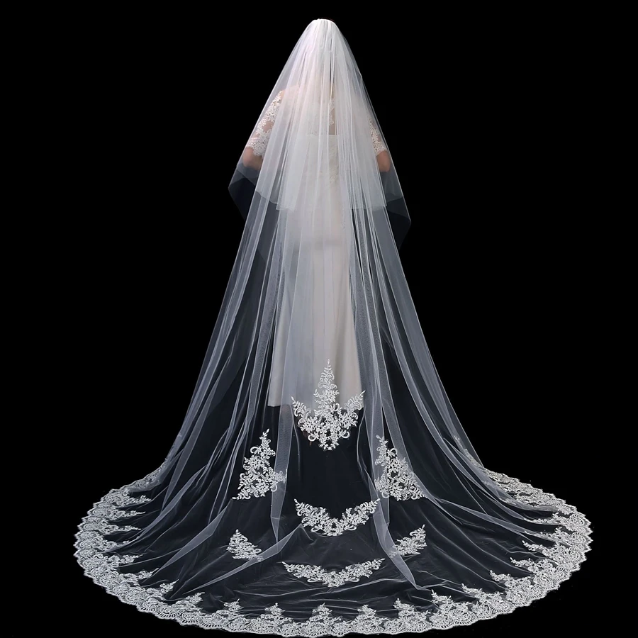 

New Arrival White Ivory Cathedral wedding veils for bride mantilla de novia Bridal veils Velos de novia Velo wedding accessories