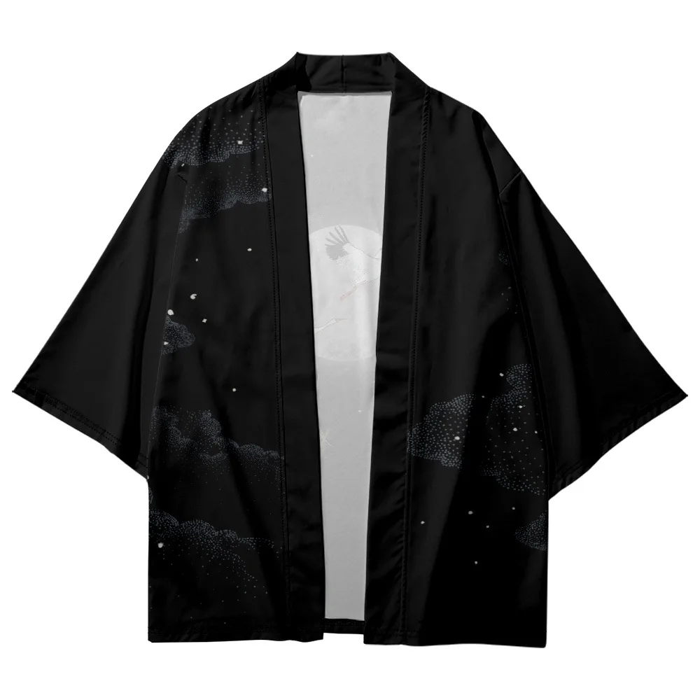 Ropa asiática tradicional para mujeres y hombres, cárdigan, Kimono, camisas con estampado de pintura de grúa de estilo chino, Yukata, talla grande 6XL 5XL