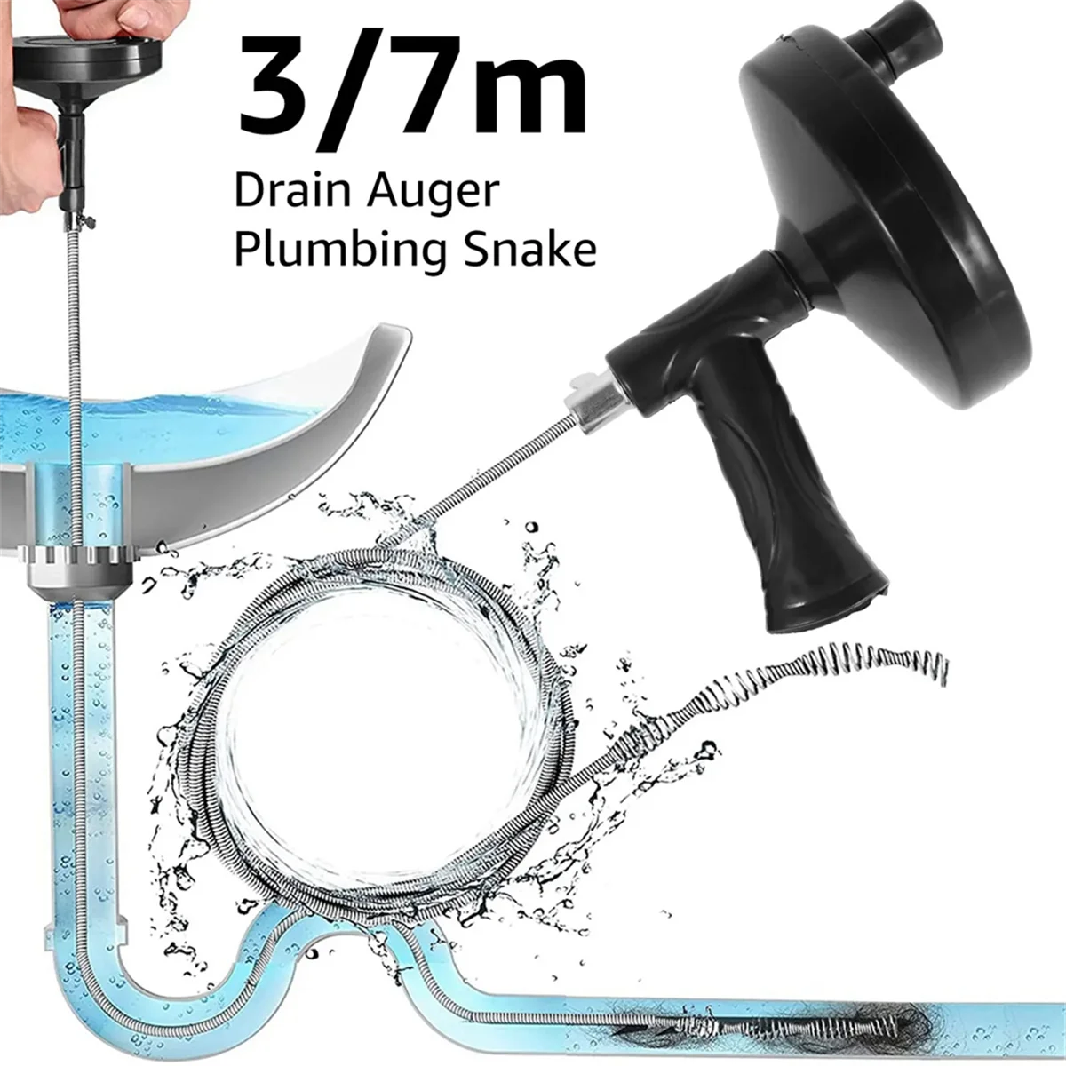 Dredge Hand Manual Drain Clog Remover with Flexible Wire Rope Reusable Drain Cleaner with Non-Slip Handle,7Meter