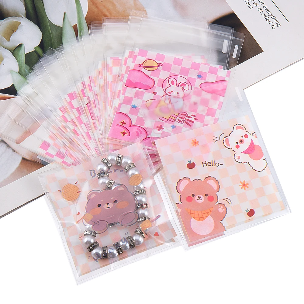 100pcs/Lot Cartoon INS Gift Packaging Self Adhesive Bags Candy Handmade Baking Bags Jewelry Accessories Display packaging Bags