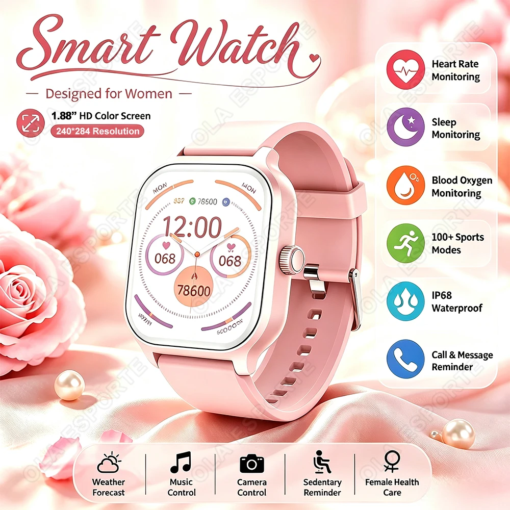 Smartwatch Ladies Watches For Women - ใหม่ผู้หญิงสมาร์ทวอทช์บลูทูธโทรแบบเรียลไทม์พยากรณ์อากาศนาฬิกาสปอร์ตผู้หญิงสุภาพสตรีผู้ชายสมาร์ทวอทช์สำหรับแอนดรอย ไอโอเอส HW12