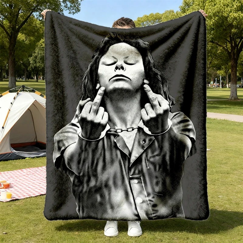 Aileen Wuornos Middle Finger Cozy Blanket, True Crime Vintage Graphic Warm Blanket, Dark Humor Soft
