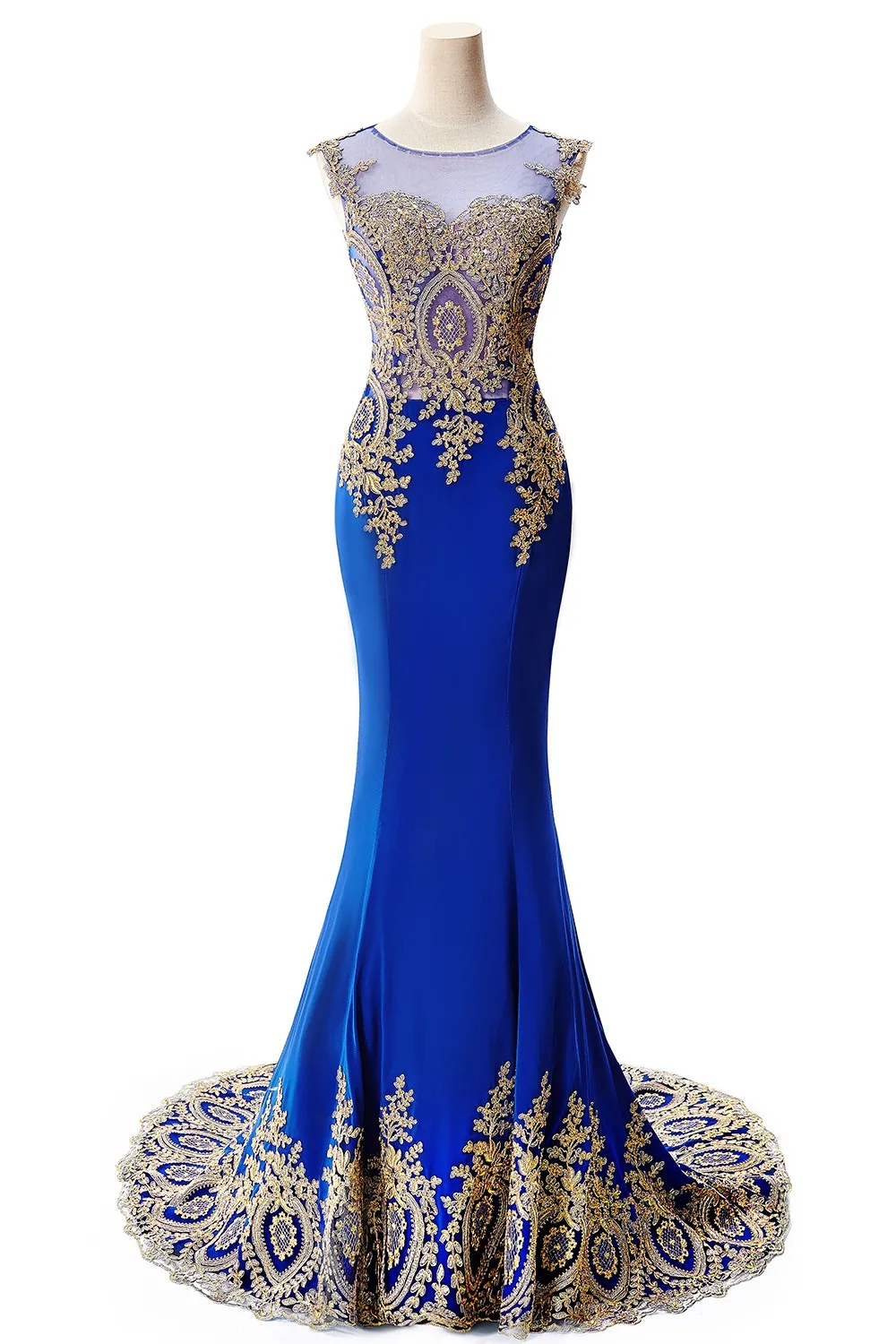 

Реальные фотографии Королевские синие платья для выпускного вечера Прозрачный иллюзорный вырез с кружевной аппликацией Русалка Элегантные вечерние платья на свадьбу